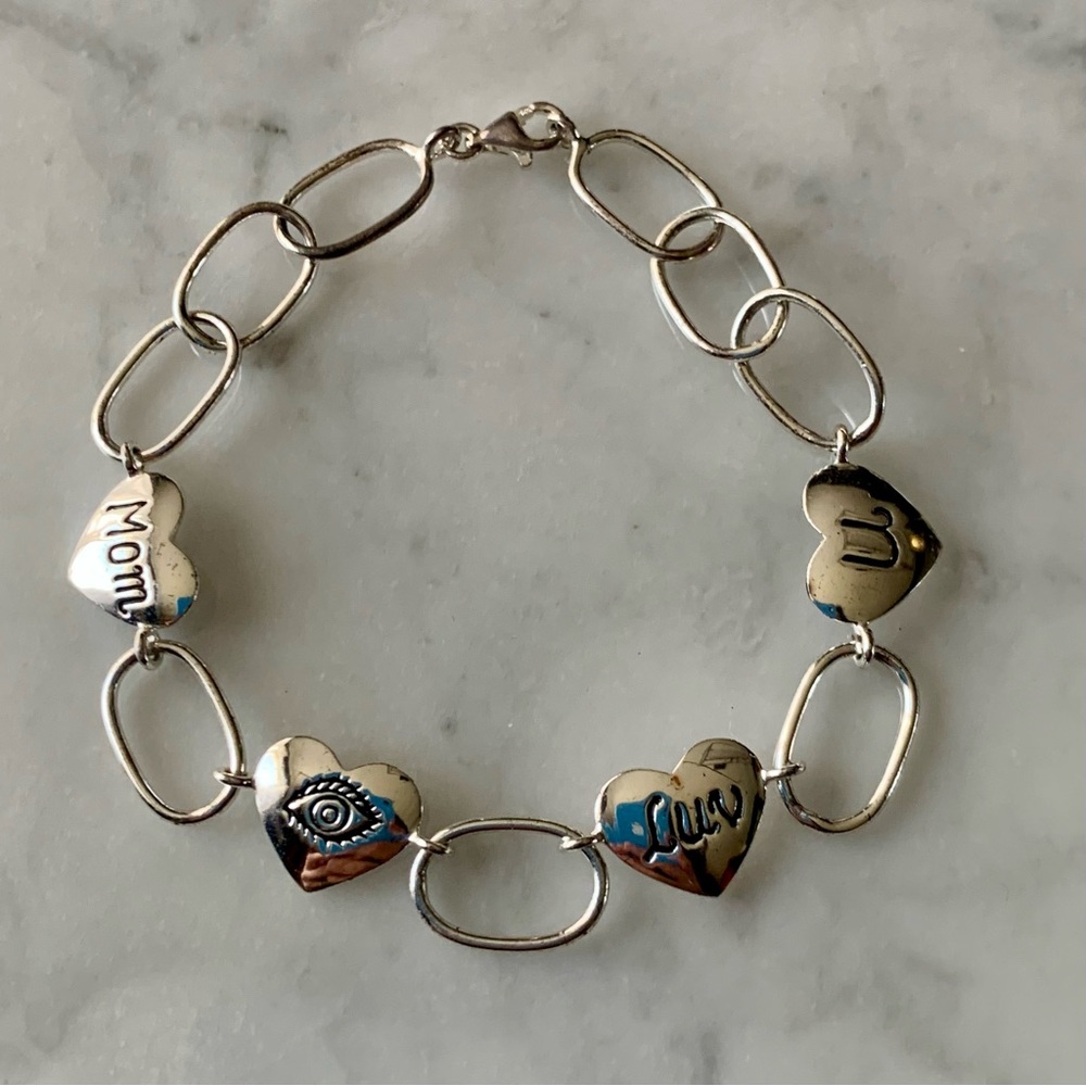 Sterling Silver Mom I Love You Heart Link Bracelet Sterling Silver 925 LA 7”